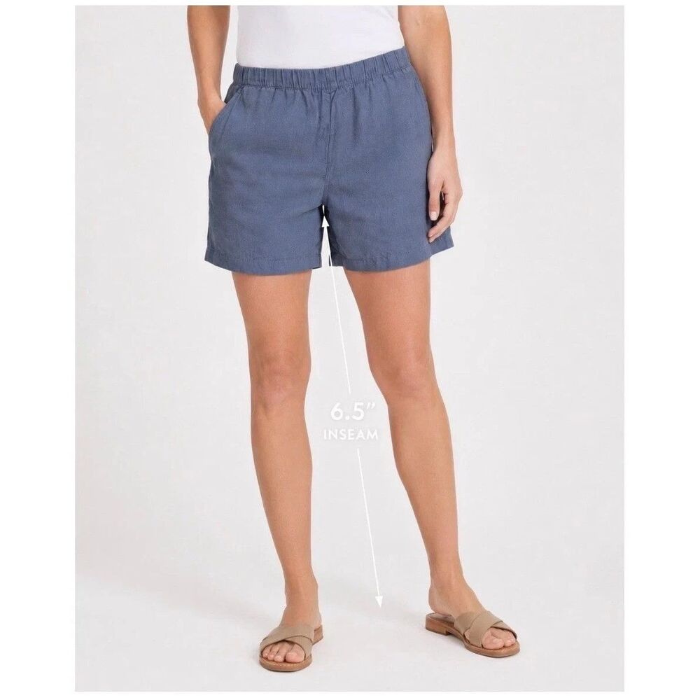NEW Pure Jill J. Jill Blue Grey 100% Linen Garment Dyed Shorts Womens Large 6.5"